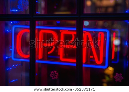 Open sign in cafe