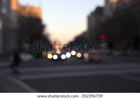 Abstract image of lights on the street of Washington DC. Bokeh