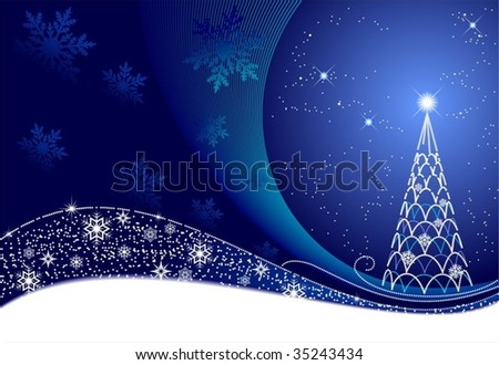 Blue background with christmas tree