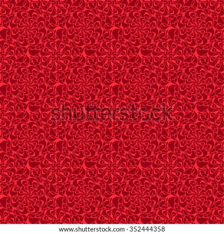 Seamless creative hand-drawn pattern of stylized flowers in bright red and dark burgundy colors. Vector illustration.
