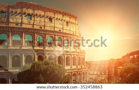 One of the most popular travel place in world - Roman Coliseum. Royalty-Free Stock Photo #352458863