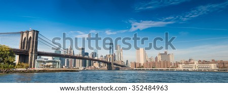 New York City panorama. East river and downtown.
