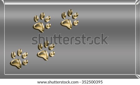 Golden paw prints on silver background