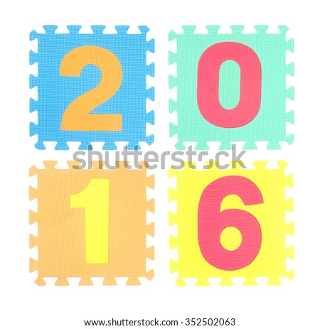 2016 word  puzzle isolated on white background