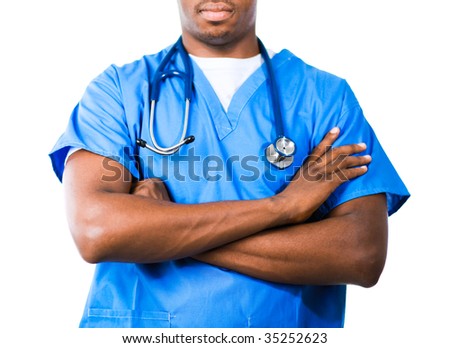 Young Doctor dressed in Blue Scrubs