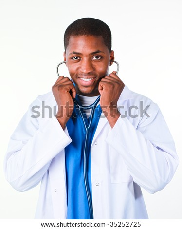 Young Doctor at work in a hospital isolated against a white background