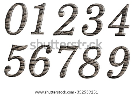 the real wooden numbers isolated on white background