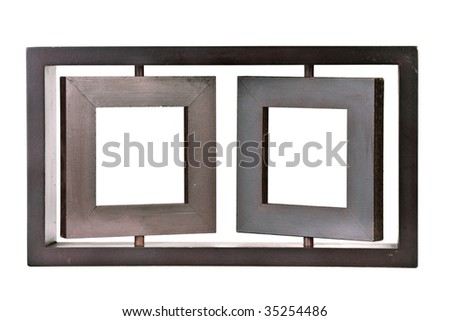 wooden twin portrait frame isolated on white