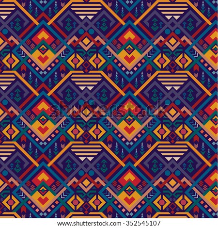 Vector Pattern Tribal Mix Geometric with Blue Background Color Royalty-Free Stock Photo #352545107