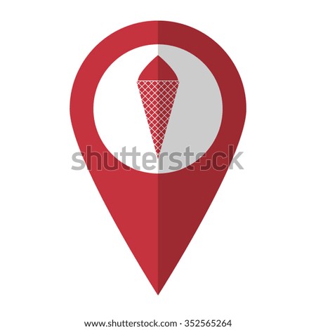 Ice cream cone - vector icon; red map  pointer