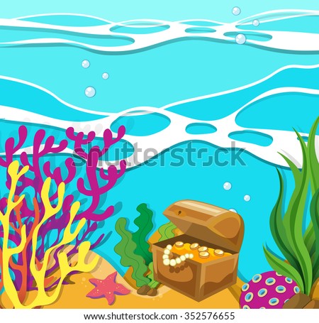 Scene under the ocean with treassure chest illustration