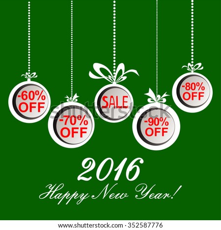 2016 Happy New Year. Christmas sale label. Vector Illustration