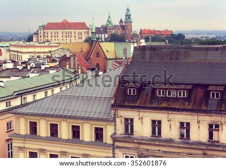 Poland. Krakov. Beautiful view from the top of the old town architecture summer day. summer day.