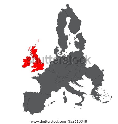 United Kingdom red map on Europe grey map vector