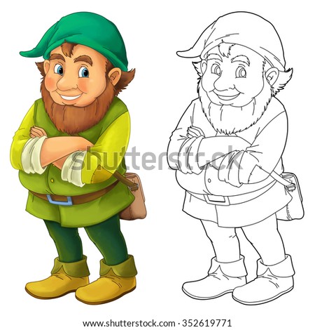 Cartoon dwarf isolated - with additional coloring page - illustration for the children