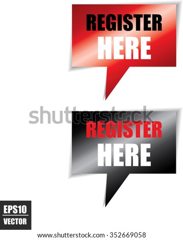 Register here speech bubbles square template | business banner with symbol icon - Vector.
