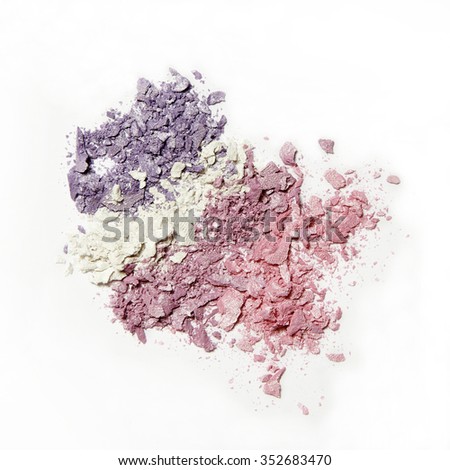 purple pink white crumbled eyeshadow on white background