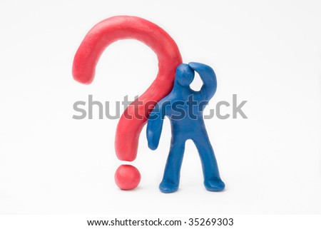 Plasticine person with a red Question Mark