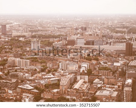 Vintage looking Aerial view of the city of London, UK
