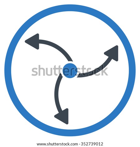 Swirl Direction vector icon. Style is bicolor flat circled symbol, smooth blue colors, rounded angles, white background.