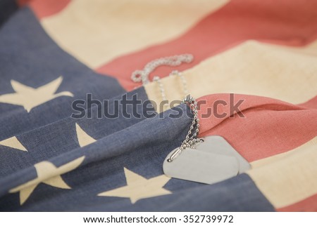 Pair of dog tags blank on american flag