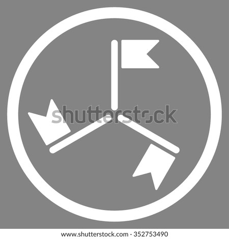 Flags vector icon. Style is flat circled symbol, white color, rounded angles, gray background.