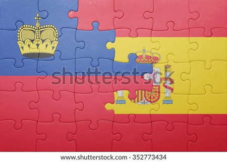 puzzle with the national flag of spain and liechtenstein . concept