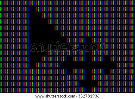 Mouse cursor on computer screen under high magnification demonstrating RGB encoding of white color