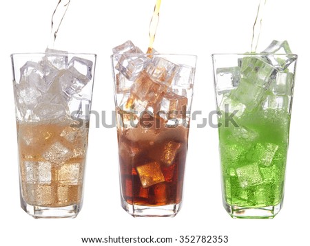 glasses of sweet water with ice cubes 