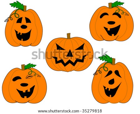 vector of pumpkins' faces set