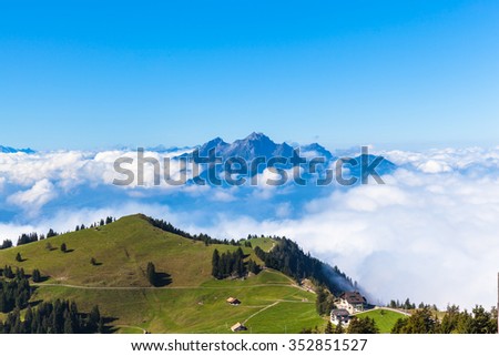 View of Pilatus above the sea of clouds from the Rigi Kulm, Lucerne, Switzerland