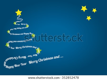 Christmas blue background with Christmas tree and yellow stars.
