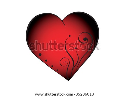 Red isolated heart with four dost and ornament.