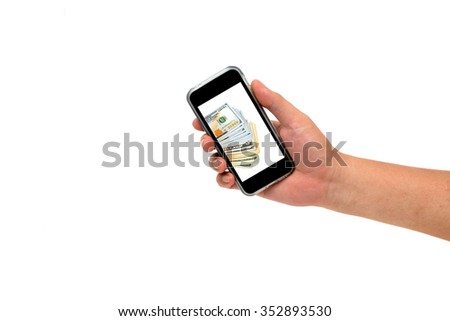 Hand holding Smartphone for looking Online payment System isolated on white