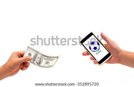 gamble on Mobile phone isolated on white.
