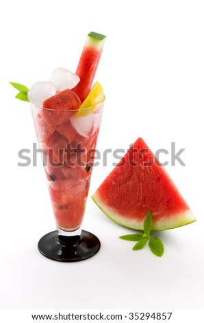 Cold watermelon with mint, lemon and ice, clipping path included