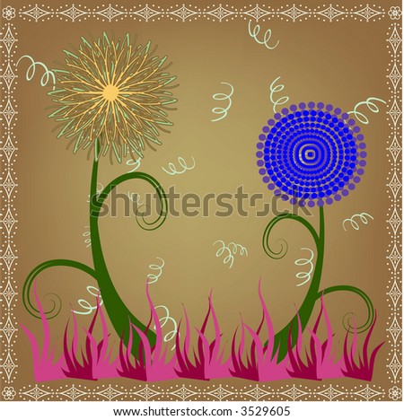 Simple floral scene on square, tile vector with design elements.