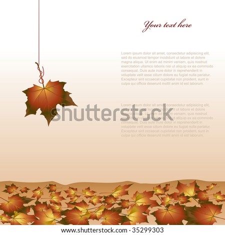 Autumn background with hanging leaf. Vector illustration.