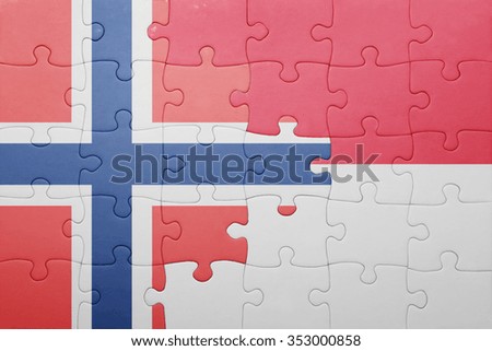 puzzle with the national flag of indonesia and norway . concept