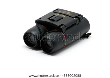 Isolated pocket small black binoculars with cord