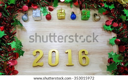 Christmas and New year 2016 frame for greeting card and background with space for message