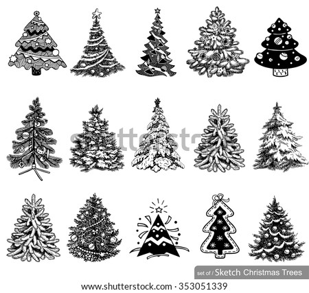 15 Christmas tree illustrations in one file to create holiday cards, backgrounds and decorations.