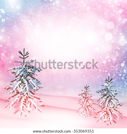Winter forest. Winter landscape. New Year card