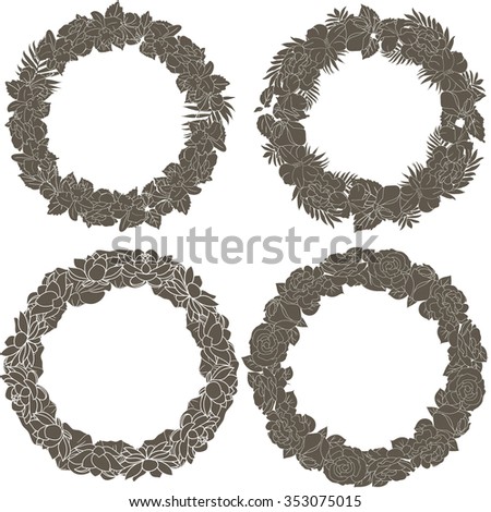 Collection of Cute vector wreath frames for wedding invitations.  Set of Wicker of flowers and plants isolated