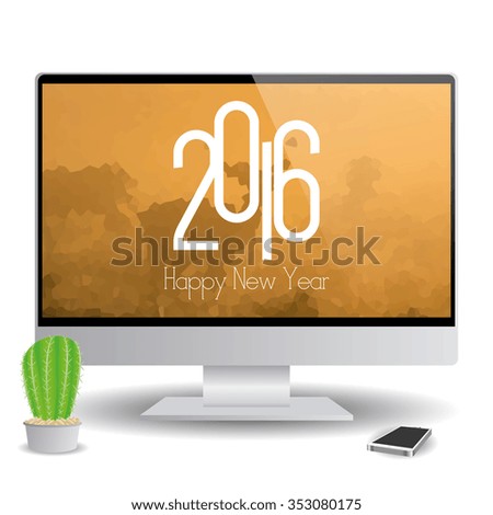Isolated computer screen with a background with text for new year celebrations