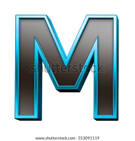 One letter from black with blue shiny frame alphabet set, isolated on white. Computer generated 3D photo rendering.