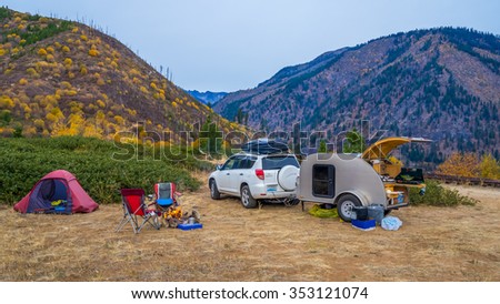 teardrop trailer, camping Royalty-Free Stock Photo #353121074