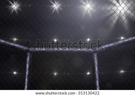 Empty mma arena side view under lights. Blurred. Royalty-Free Stock Photo #353130422