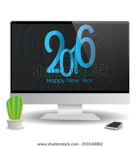 Isolatedand computer screen with a new year screensaver