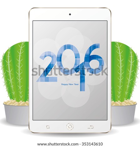 Isolated cellphone with a pair of cactus and a new year screensaver
